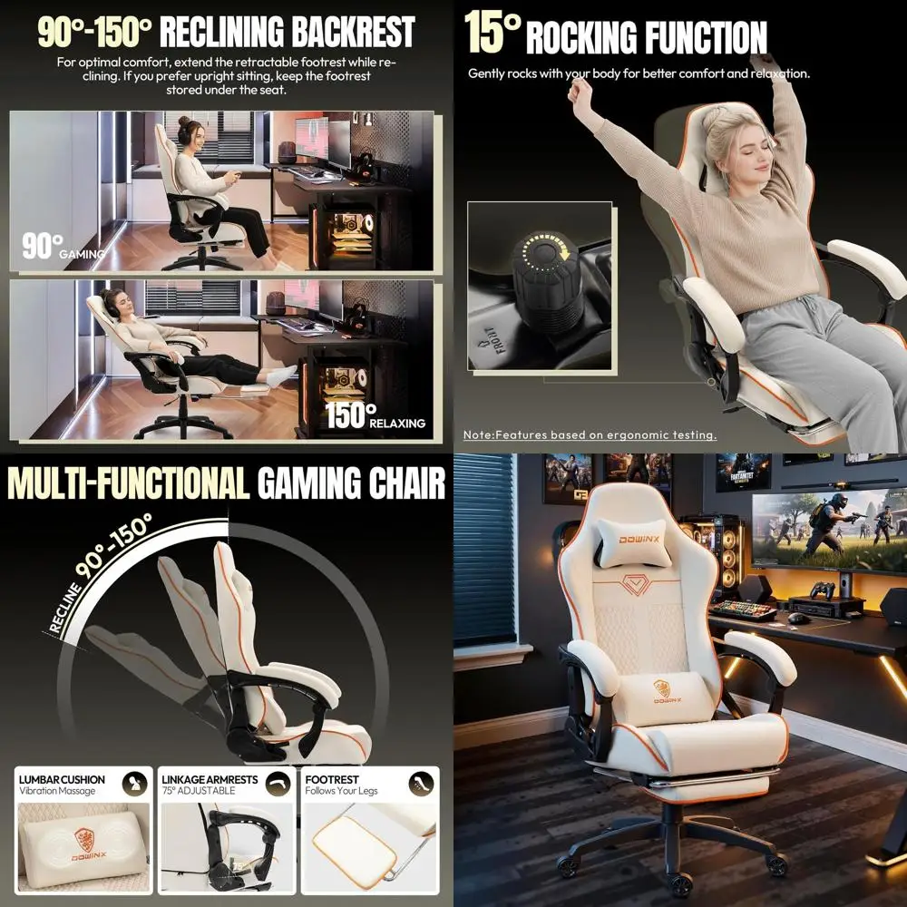 Ergonomic Reclining PC Gaming Chair for Big and Tall, 350 lbs Capacity, Massage & Footrest, White