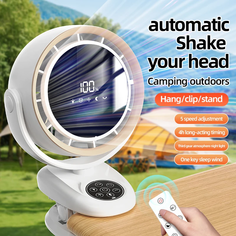 Circulating Clip Fan with Remote Control Mini Desktop Fan Large Capacity Rechargeable Table Fan with Night Light  4000 MAh