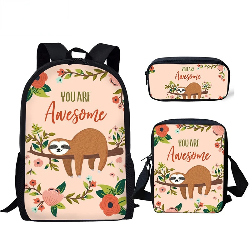 Cartoon Schattige Luiaard 3 Stks/set Rugzak Kinderen Jongens Meisjes Casual Schooltas Met Lunchtas Potloodtas Tiener Reisrugzak