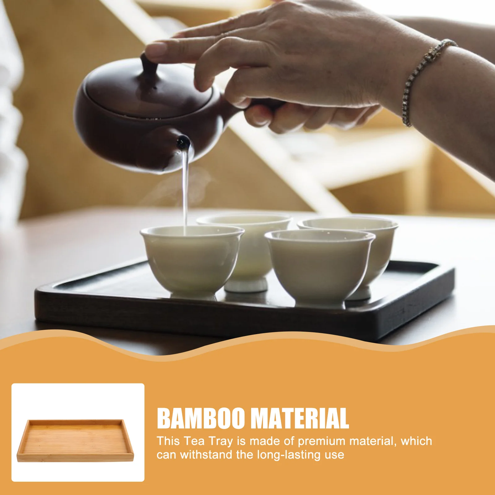 

Bamboo Tea Tray Large Serving Tray for Dessert Fruit Snack Storage Decorative Platter Party Buffet Outdoor Use Household Kitchen