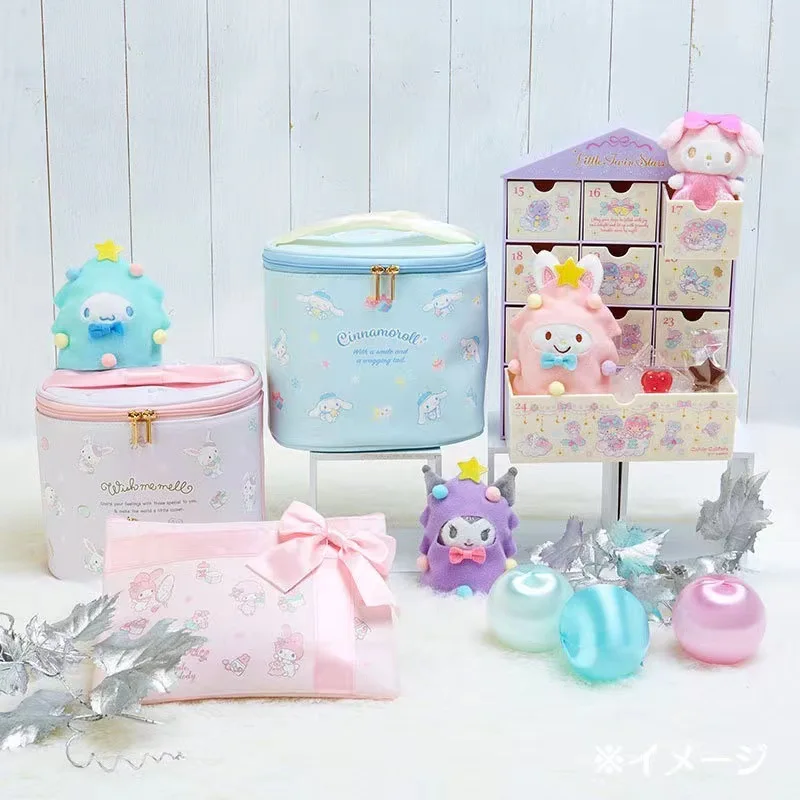 

Sanrio Cylinder Makeup Bag Hello Kitty Cinnamoroll Kuromi My Melody Cartoon Girls Handbag Protable Comestic Bag Lunch Bento Bag