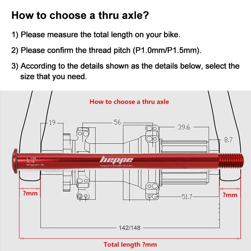 HEPPE MTB Road Bike Ultra Light Thru Axle Front Fork 12x100 12x110 Rear Hub Thru Axle 12x142 12x148 Red Thru Axle P1.0/1.5/1.75