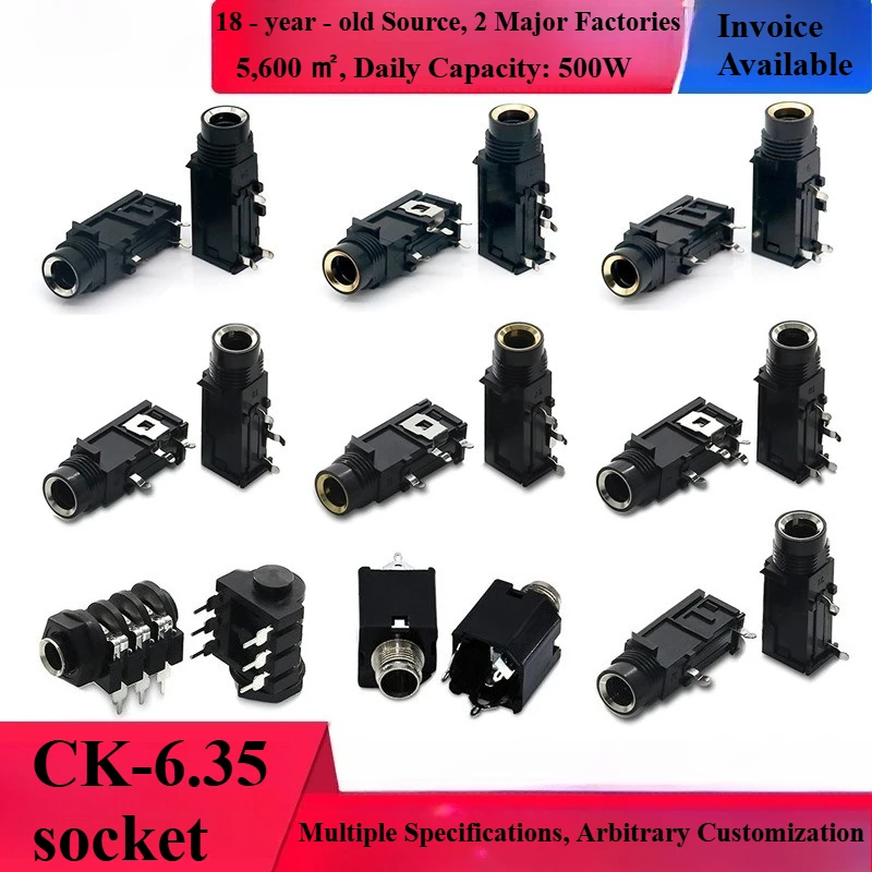 CK-6.35-302 Two and four middle three-leg white brass microphone interface JACK female seat audio and video socket