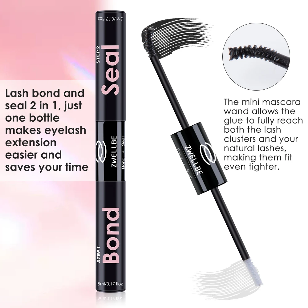 10ML ZWELLBE Eyelash Bond and Seal for DIY Lash Clusters Long Lasting Lash Glue Hold 48-72 Hours Waterproof  Mascara Wand Makeup