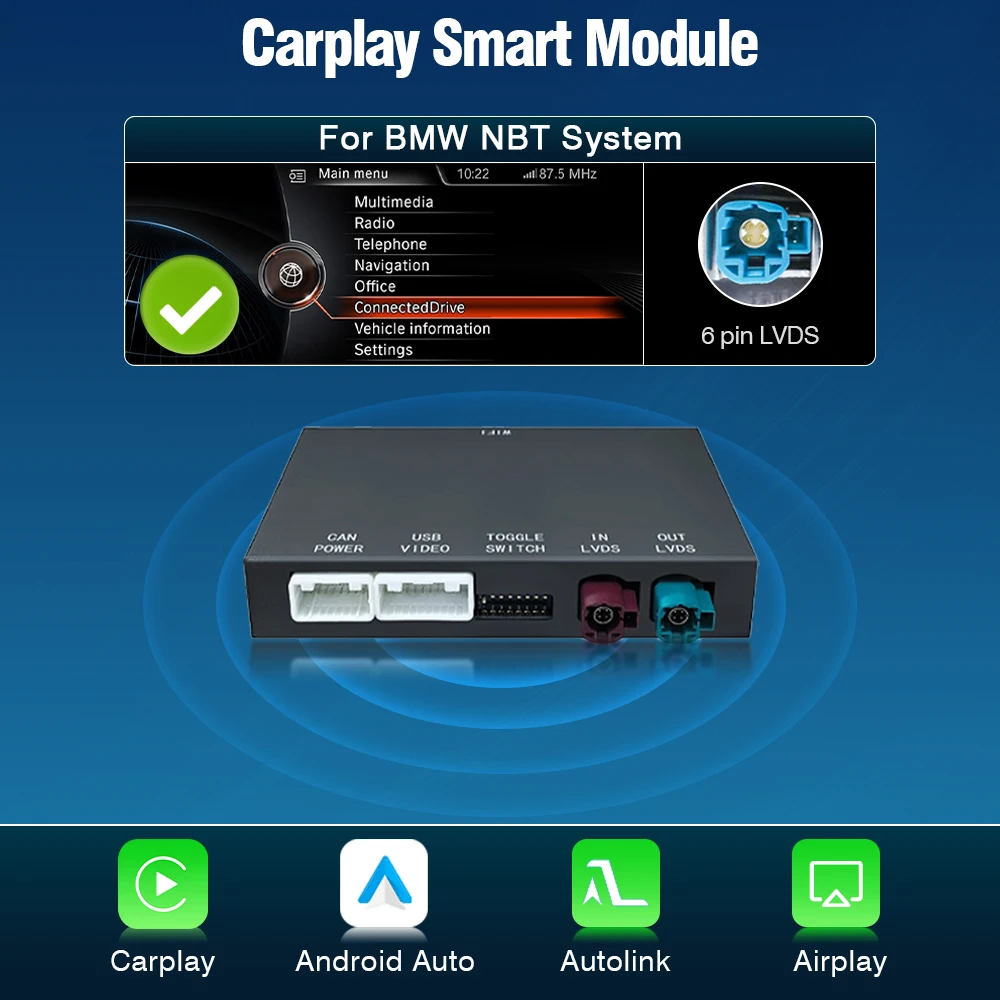 AUTOTOP Draadloze CarPlay Android Auto Decoder voor BMW MINI Mini R55 R56 R57 R58 R60 R61 F54 F55 F56 MirrorLink Airplay GPS Navi