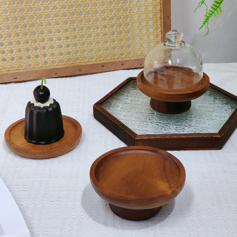 

4" Mini Wood Cake Stand with Glass Dome Cover, Small Dessert Display Pedestal for Cupcakes, Macarons and Treats, 1 Piece