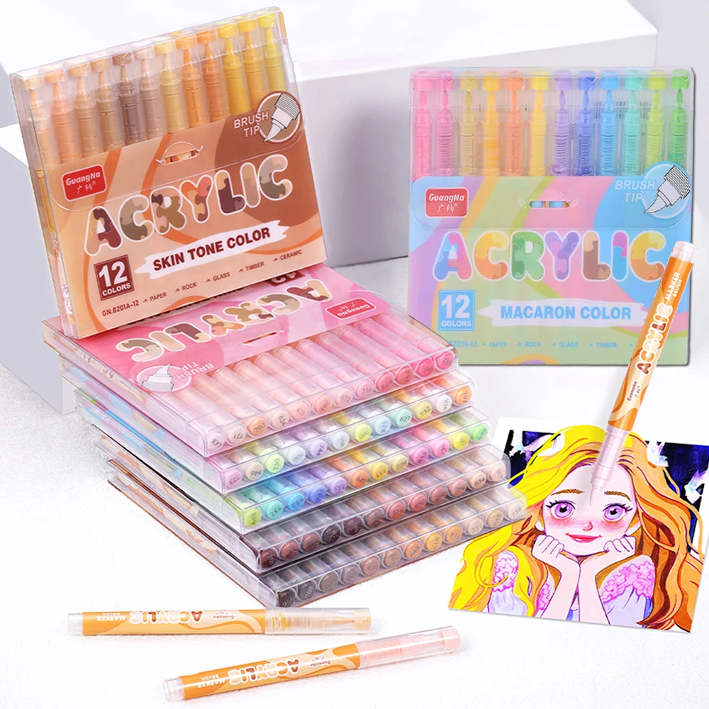 

GuangNa 12/24/48/72 couleurs marqueurs de peinture acrylique, pinceau doux étudiant Graffiti peinture stylos ensemble, cadeau de