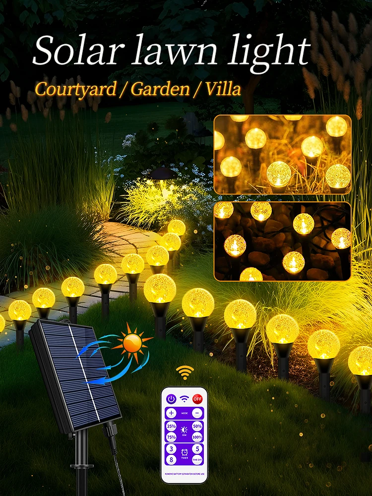 

50 Led Solar Outdoor Fairy Lights with 8 Modes, RGB Colorful Globe Waterproof Stake Lights, Mini Crystal Bubble String light