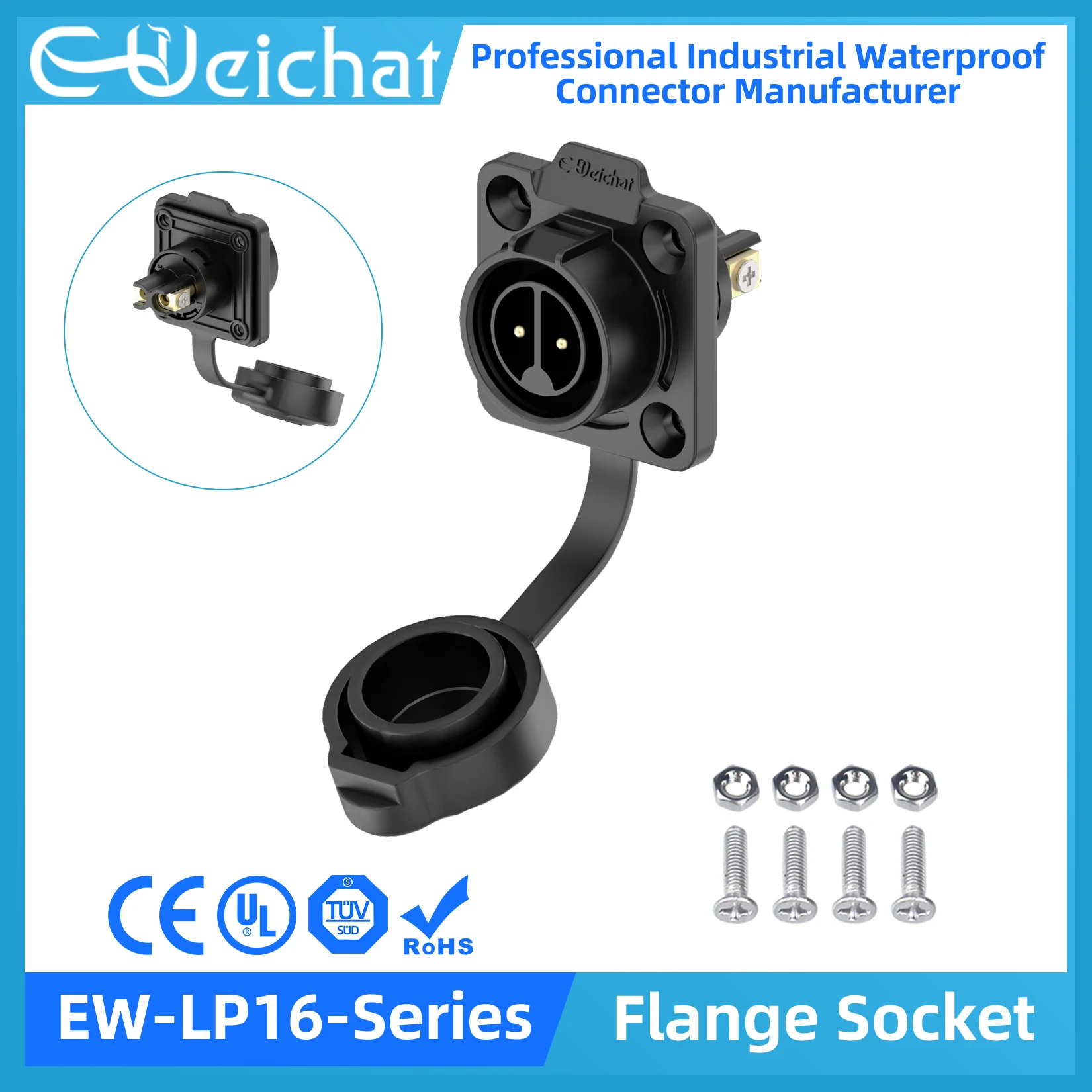 

LP16 M16 Waterproof 2/3/4/5/7/8/9 Pin Aviation Electrical Connector Screw Wiring Industrial Flange Socket for Vehicle LED Light