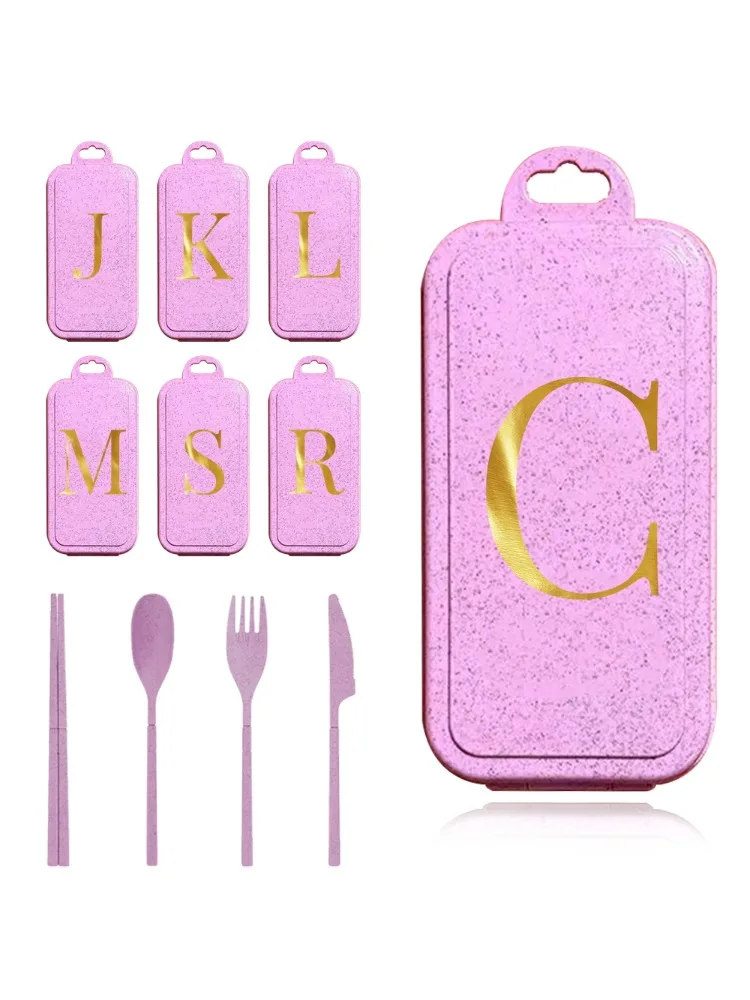 Service de Vaisselle Réutilisable avec Boîte de Rangement, Ensemble de Cuillère, Couteau, Fourchette, Baguettes, 4 Pièces