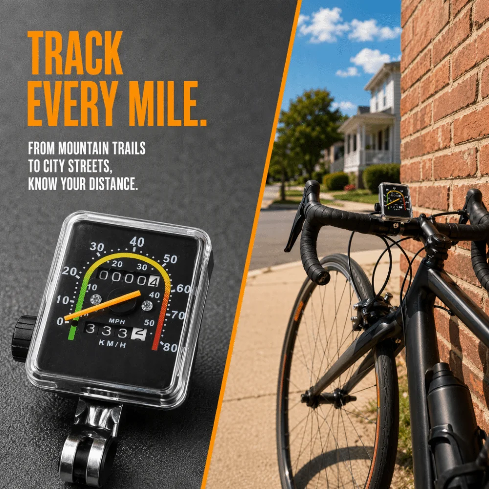 Square Bike Odometer Easy Installation No Battery Required Bike Speedometer Black for 26, 27.5, 28, 29 Inch Bike