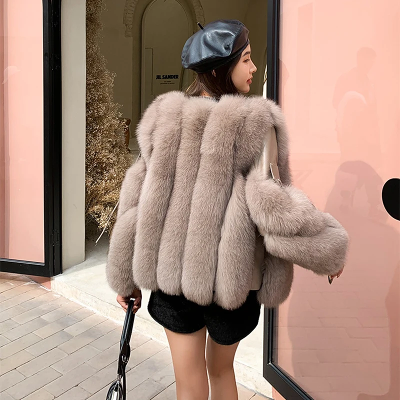 Women's Winter Coats Fox Fur Korean Fashion Locomotive Short Slim Fit V-Neck Leather Buckle Sheepskin Splicing Real Fur Jac