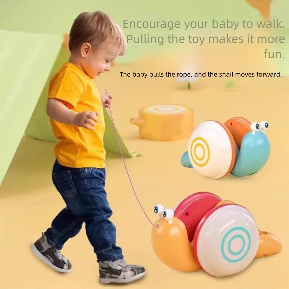 

Drag Rope Baby Walker Toy with Music Cartoon Style Pull String Snail Car Glowing Design Interactive Feature Cartoon Pet Toy