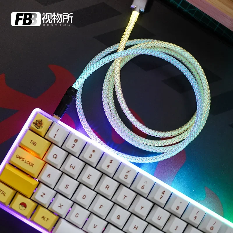 كابلات FBB من النوع c أورورا كابل لوحة المفاتيح الأصلي المصنوع يدويًا كابل شحن الهاتف المحمول كابل بيانات السيارة تأثير ضوء RGB