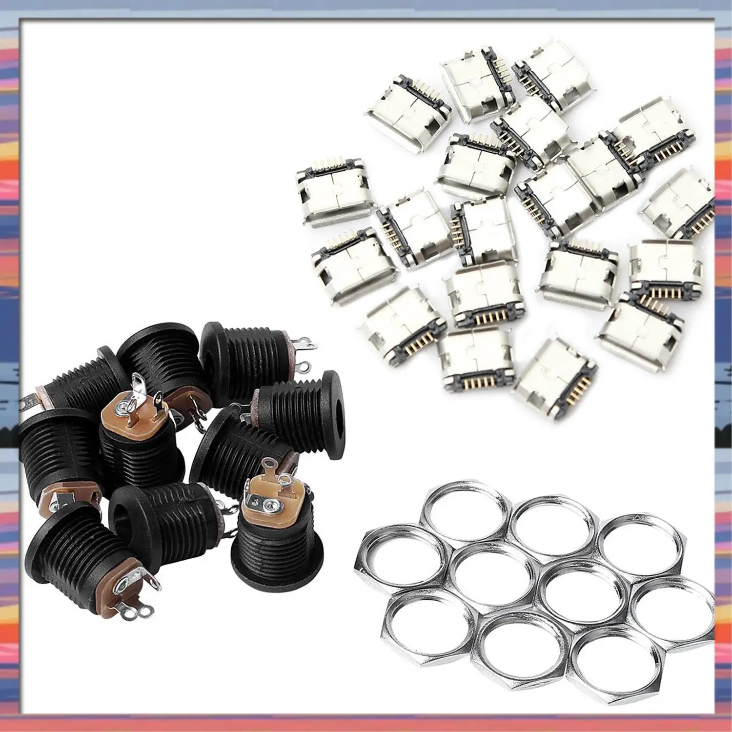 AFBC 10 قطعة لوحة جبل 2.1X5.5 مللي متر تيار مستمر المقبس و 60 قطعة مايكرو يو اس بي نوع B أنثى 5 دبوس Smt وضع مصلحة الارصاد الجوية Dip موصل مقبس #5