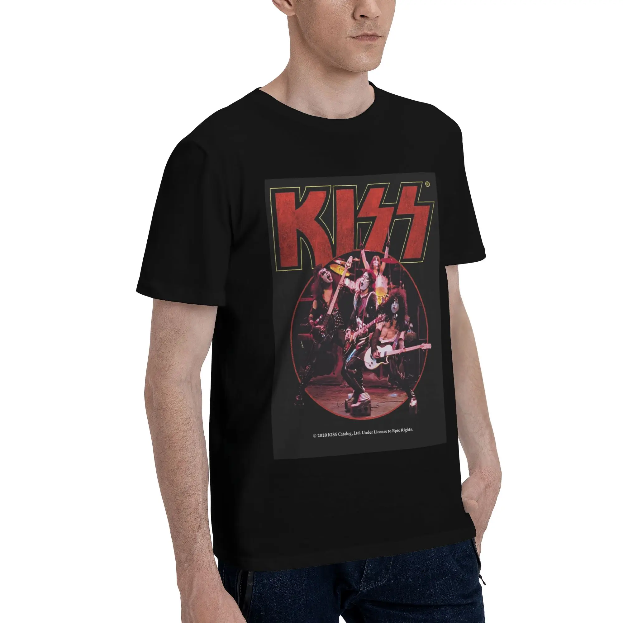 

Мужская футболка Kiss Band, футболки больших размеров, мужские хлопковые футболки с круглым вырезом, короткие летние мужские футболки