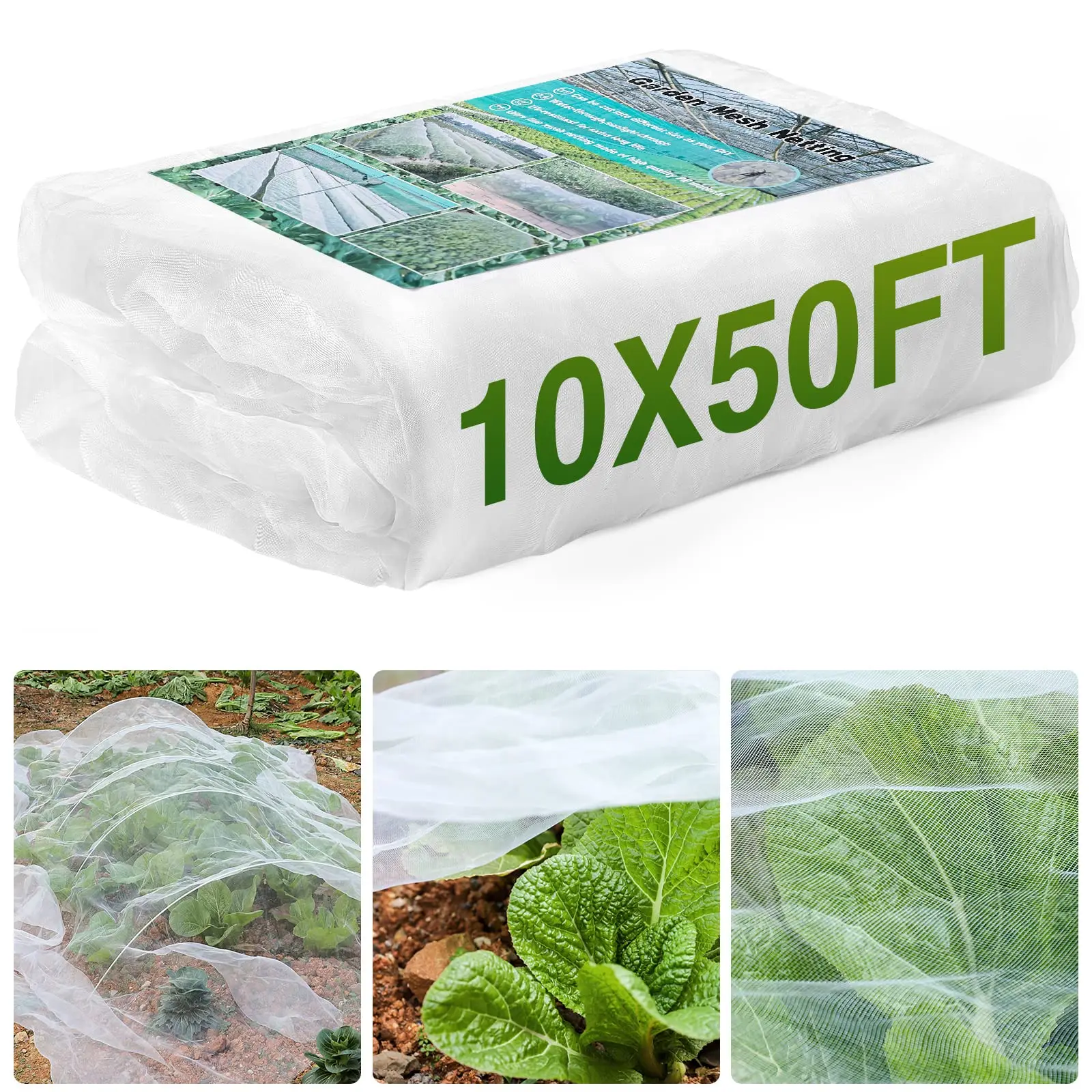 10 * 50FT Garden Mesh Netting Barrier, Garden Net Fruit Tree Netting for Vegetable Blueberry Bushes Live Plant Row Cover