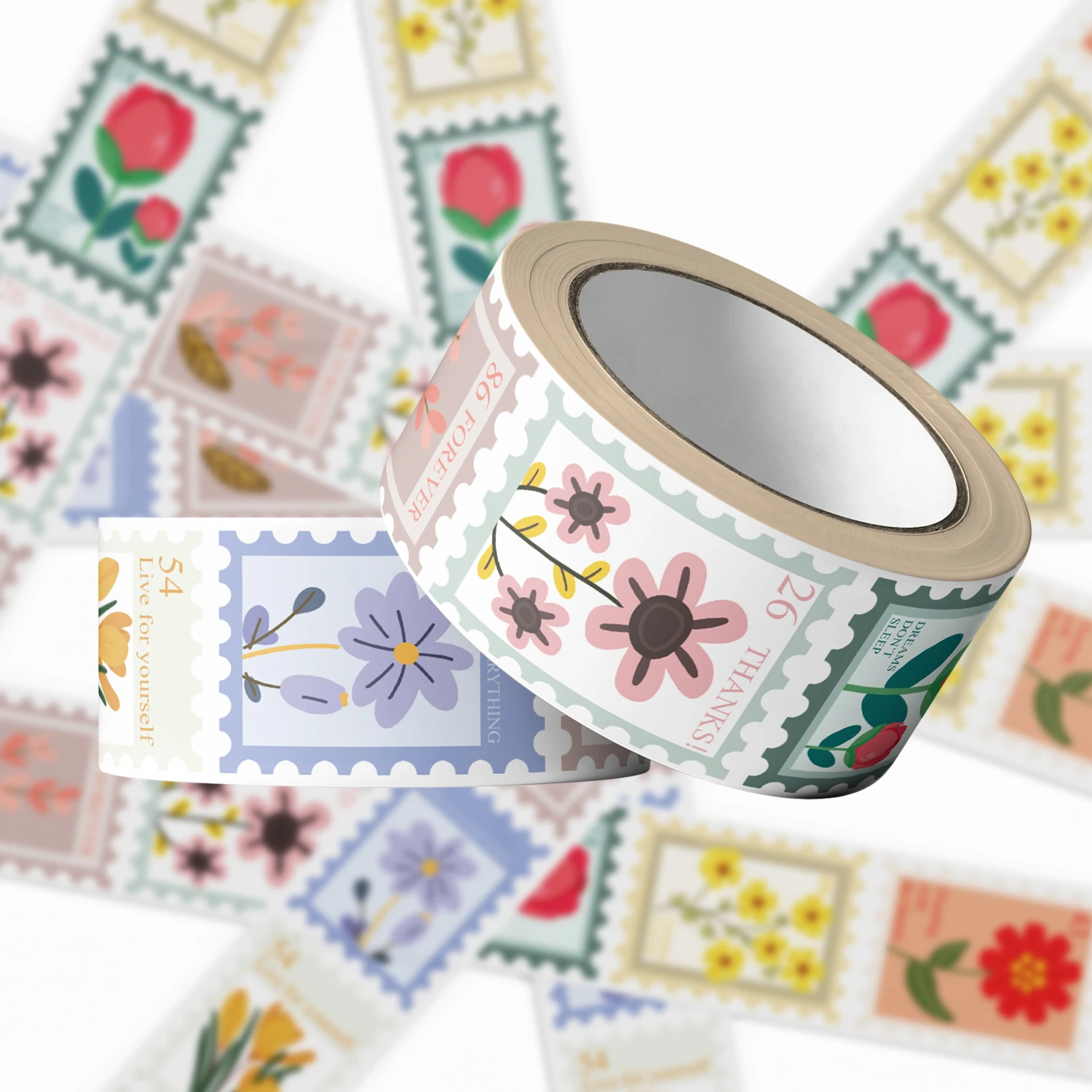 500PCS Botanical Flower Stamp Stickers Rolls 10 Designs Cute Floral Patterns Deco Decals for Scrapbook Craft Diary Marking Decal