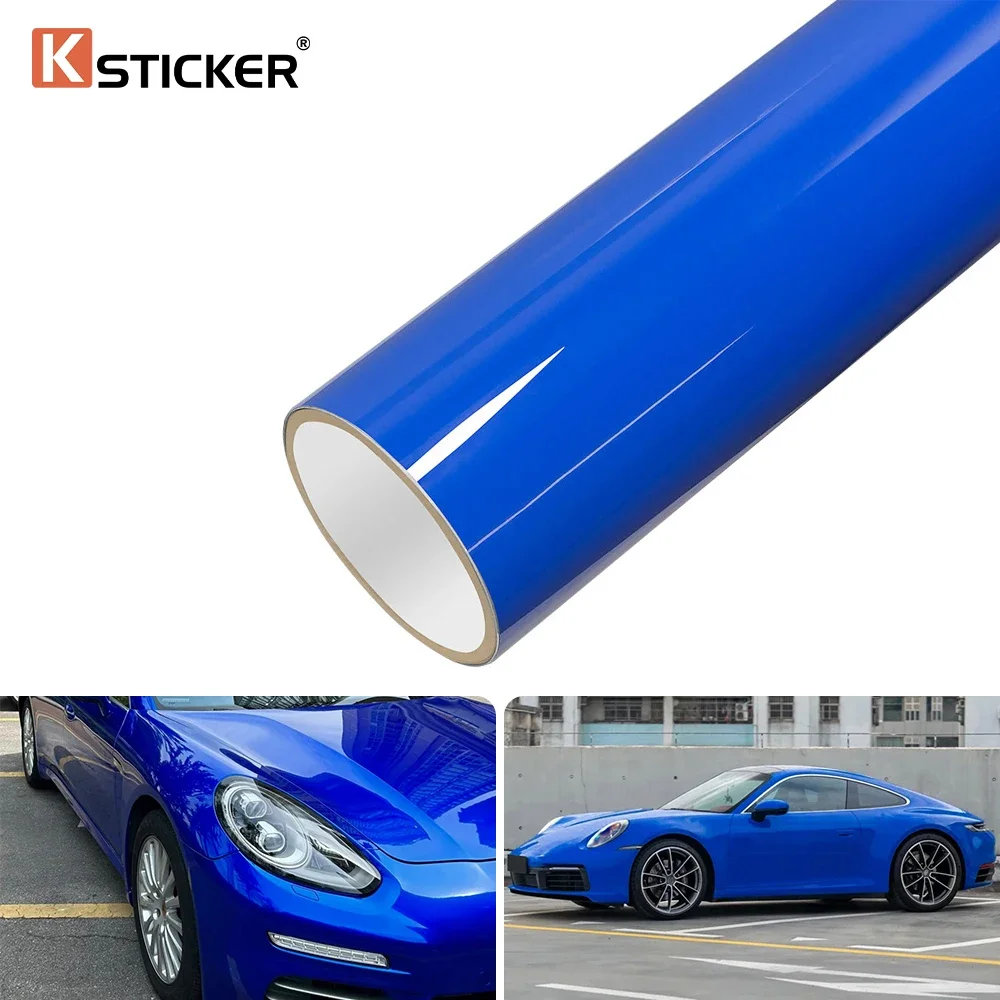 

Ksticker Car Wrap Film Sticker PET Glossy Sapphire Blue Color Auto Body Self Adhesive Cover Vehicle Durable Modification Tuning