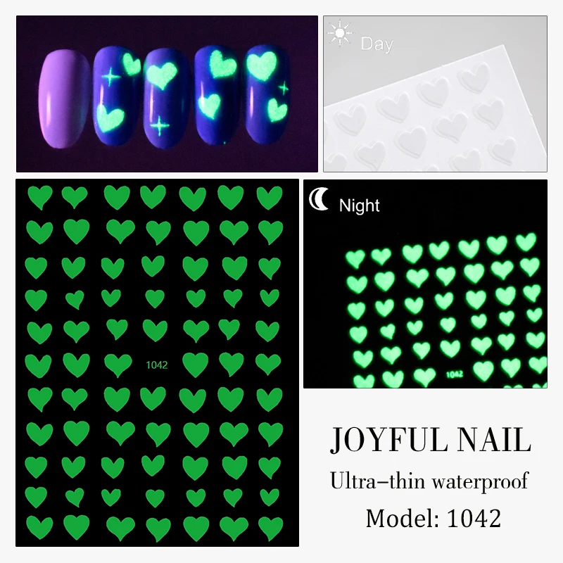 1 Sheet Glow In The Dark Nail Art Sticker Snowflake Flame Old English Alphabet Pentagram Butterfly Line Heart Star Leaf Decals