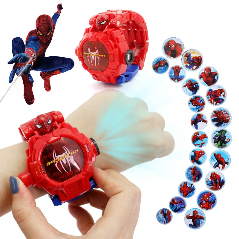 Disney Marvel Deformation Robot Projection Electronic Watch Spider Man Iron Man Captain America Anime Kids Toys Gifts