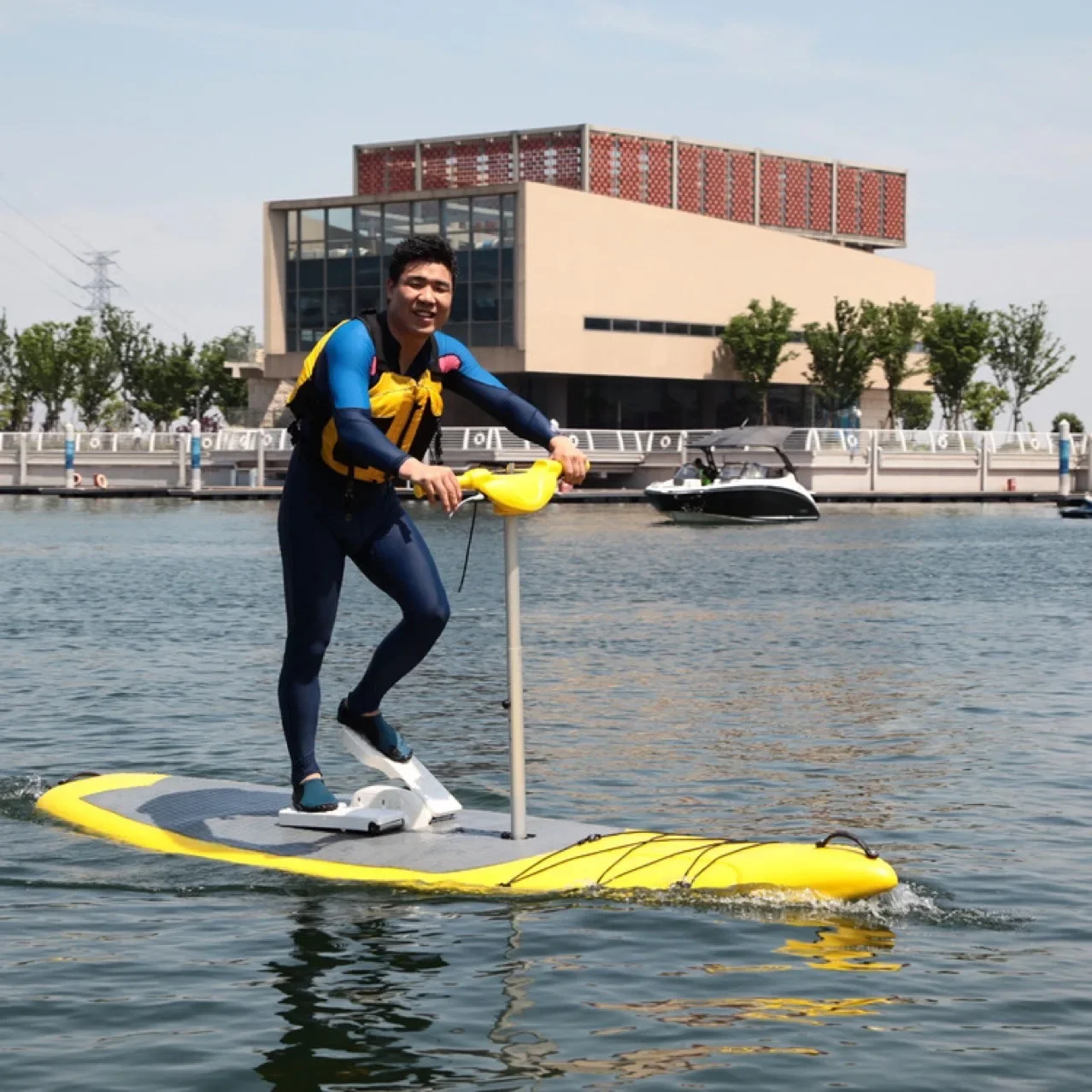 Rotomolded board with foot pedals, foot force, LLDPE board inside foam