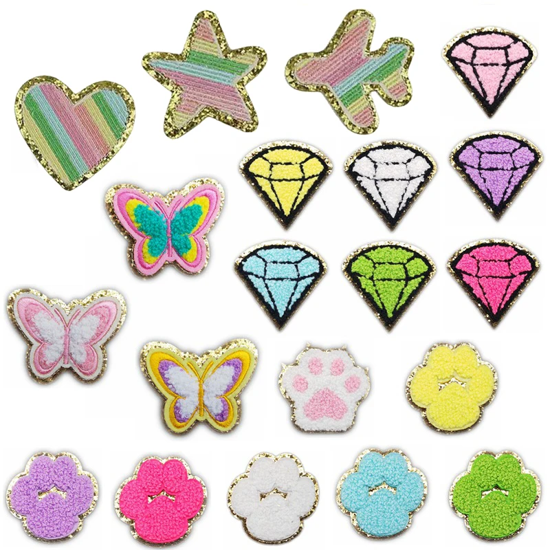 Chenille Patch 1pcs Rainbow Diamond Star Self-adhesive Patches Stickers Mouse Bow for Clothes Jacket T-shirt Bag Decoration