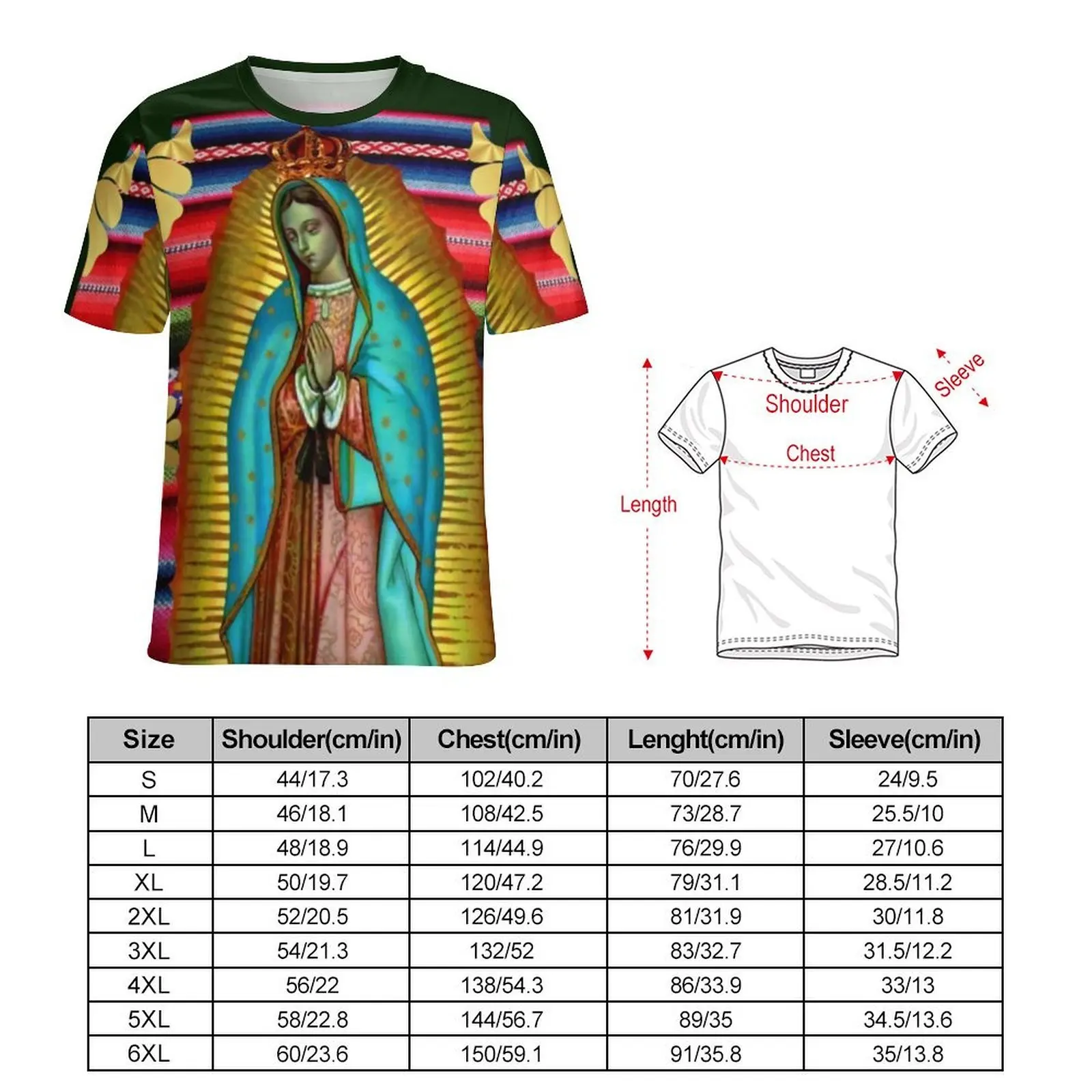 Virgin Mary Zarape T Shirt Our Lady of Guadalupe Popular T Shirts Short Sleeves Graphic Tshirt Beach Awesome Plus Size Top Tees