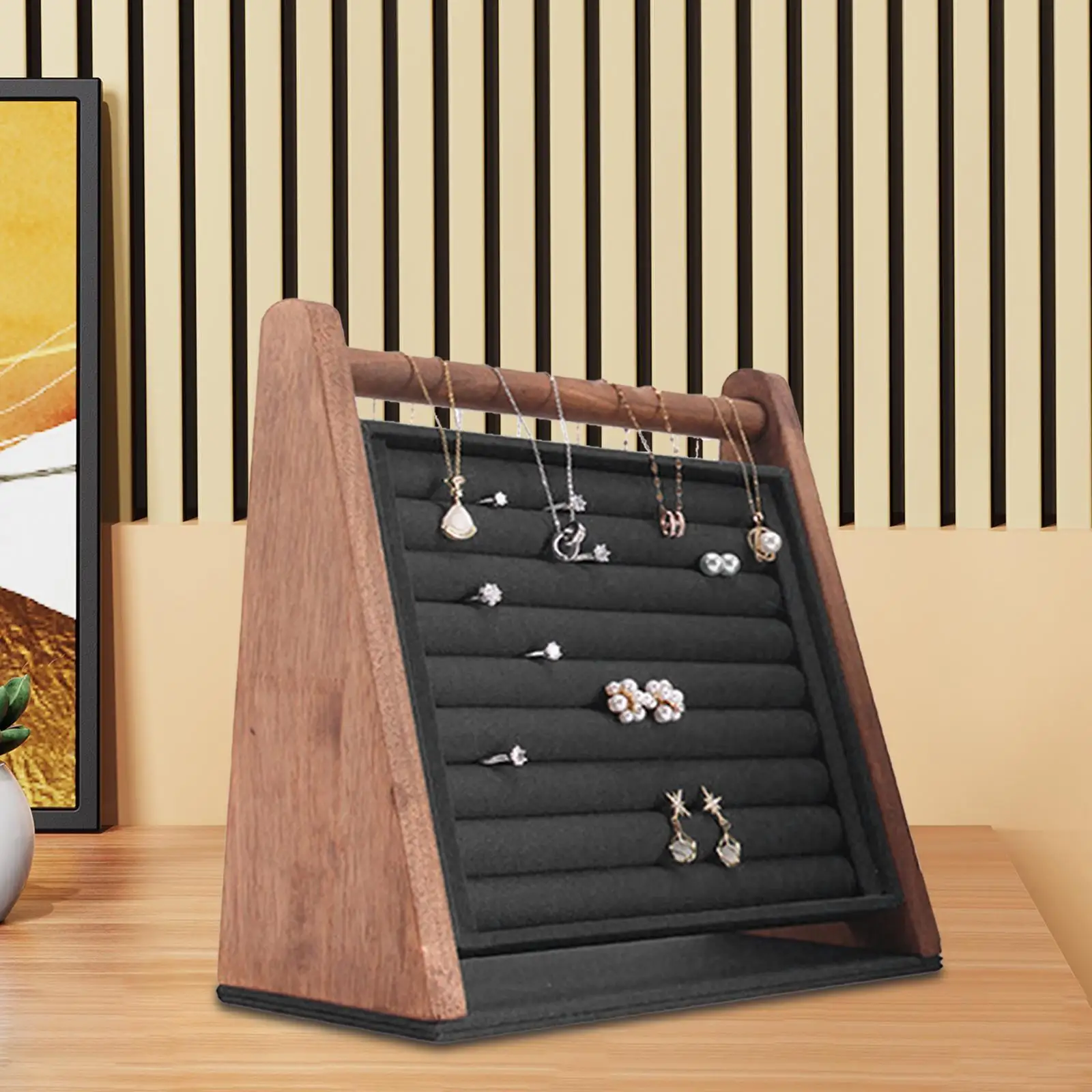 Wooden Jewelry Display Stand for Rings and Earrings with Vertical Slots