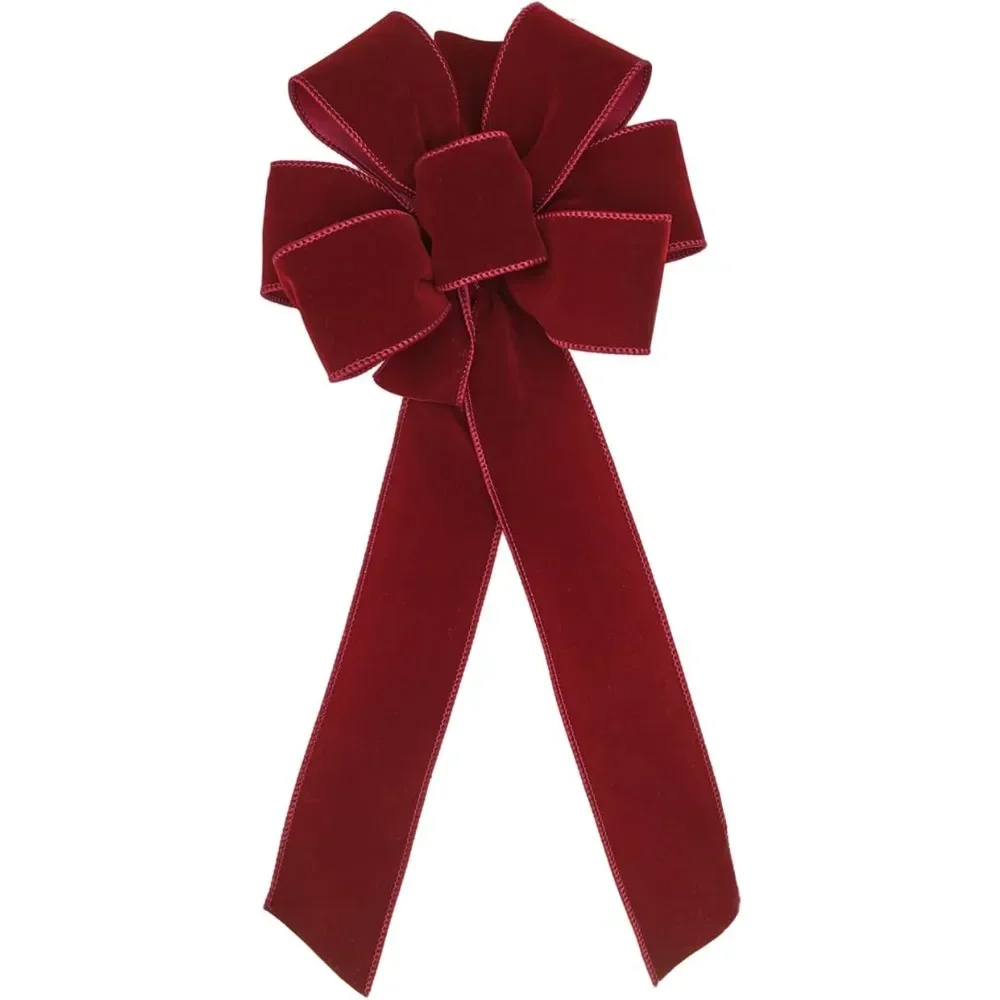 16-Pack, Classic Christmas Collection Bow, 2.3” Wide Burgundy Velvet Ribbon, Burgundy Wired Edge, 8-Loops & Center Loop