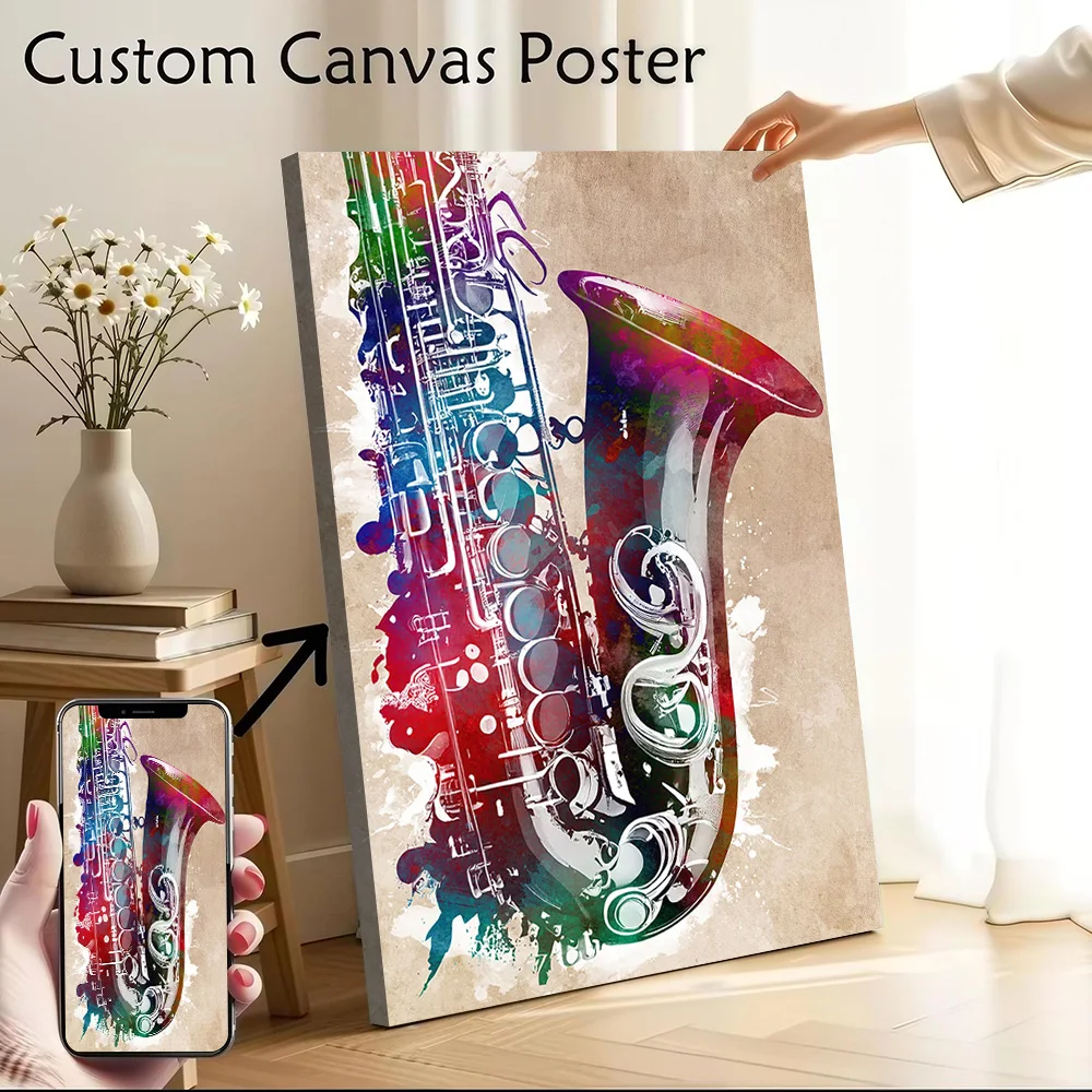 Saxophone Music Art Printed Canvas Poster Custom Pictures Wall Art Canvas Painting for Modern Living Room Paintings Wand Deko