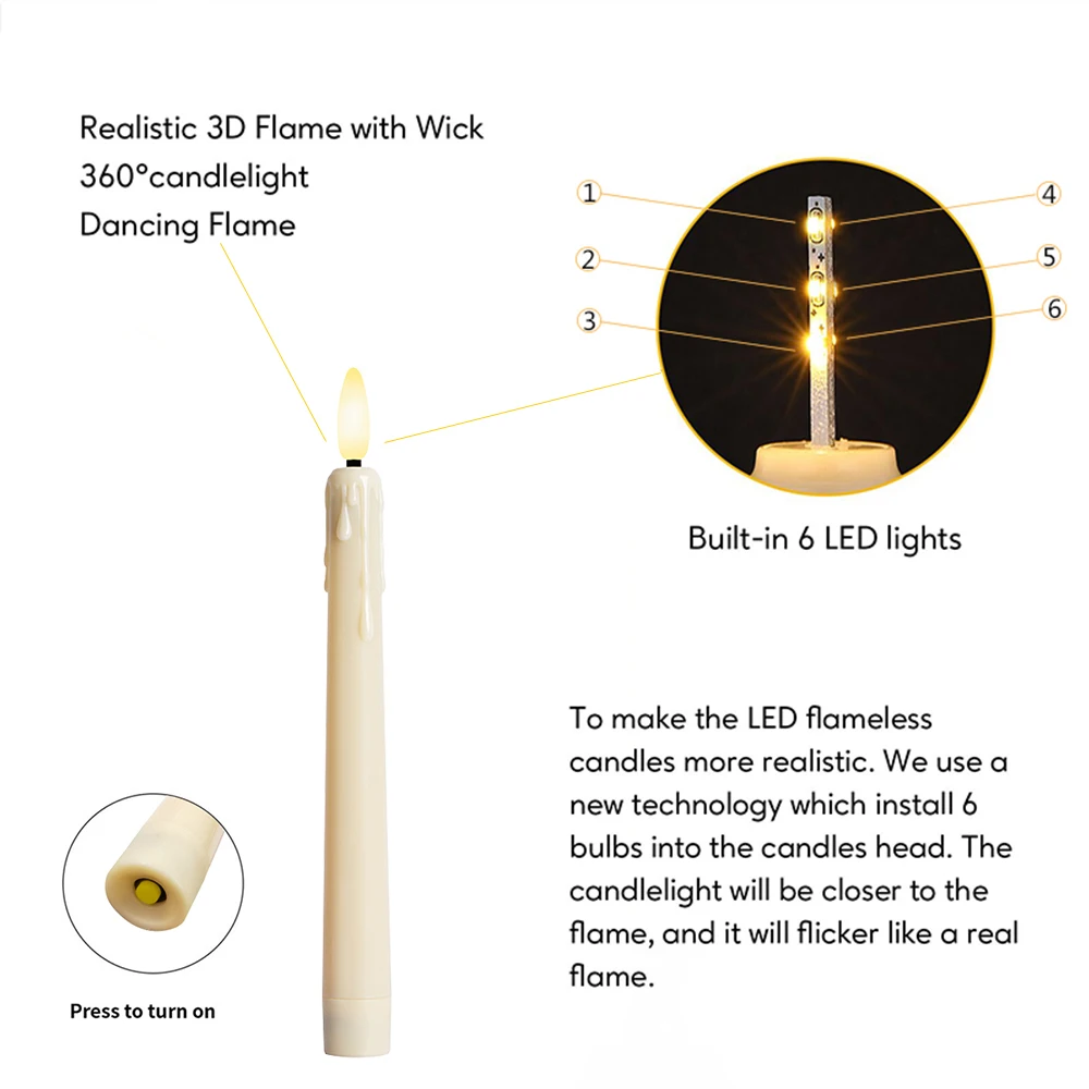 FPOO Flameless Candles Dinner Lighting Table Home Decoration Candle Light With Timer Remote Flickering Decorative Led Taper Lamp