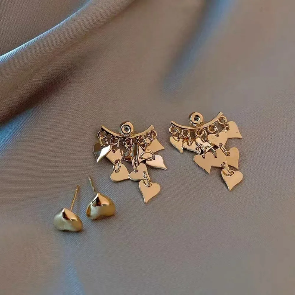 Classic Simple Two Kinds of Wear Heart Long Tassel Stud Earrings for Women Charm Trendy Korea Earring Bride Jewelry Accessories