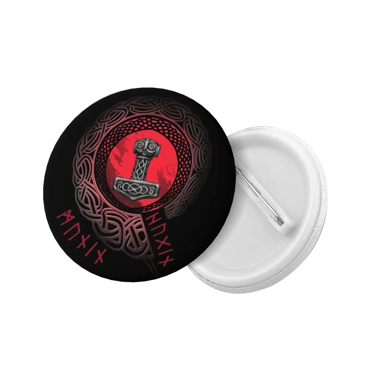 Viking Runes Thor Mjolnir Pin Back Buttons for Hats Customizable Norse Valhalla Odin Badges Brooches Pinback