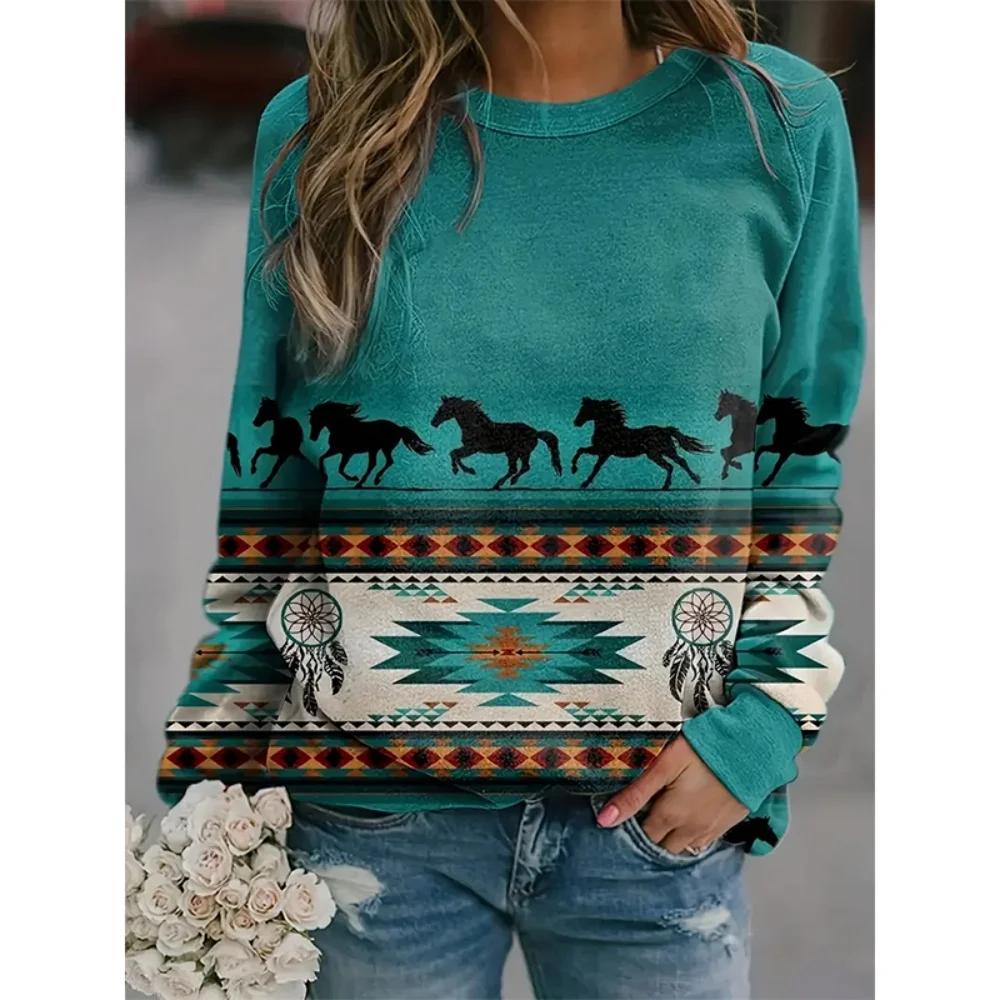 

Aztec & Owl Print Pullover Sweatshirt Casual Pullover Fashion Long Sleeve Crew Neck Sweatshirt For Fall Winter Women's Clothing