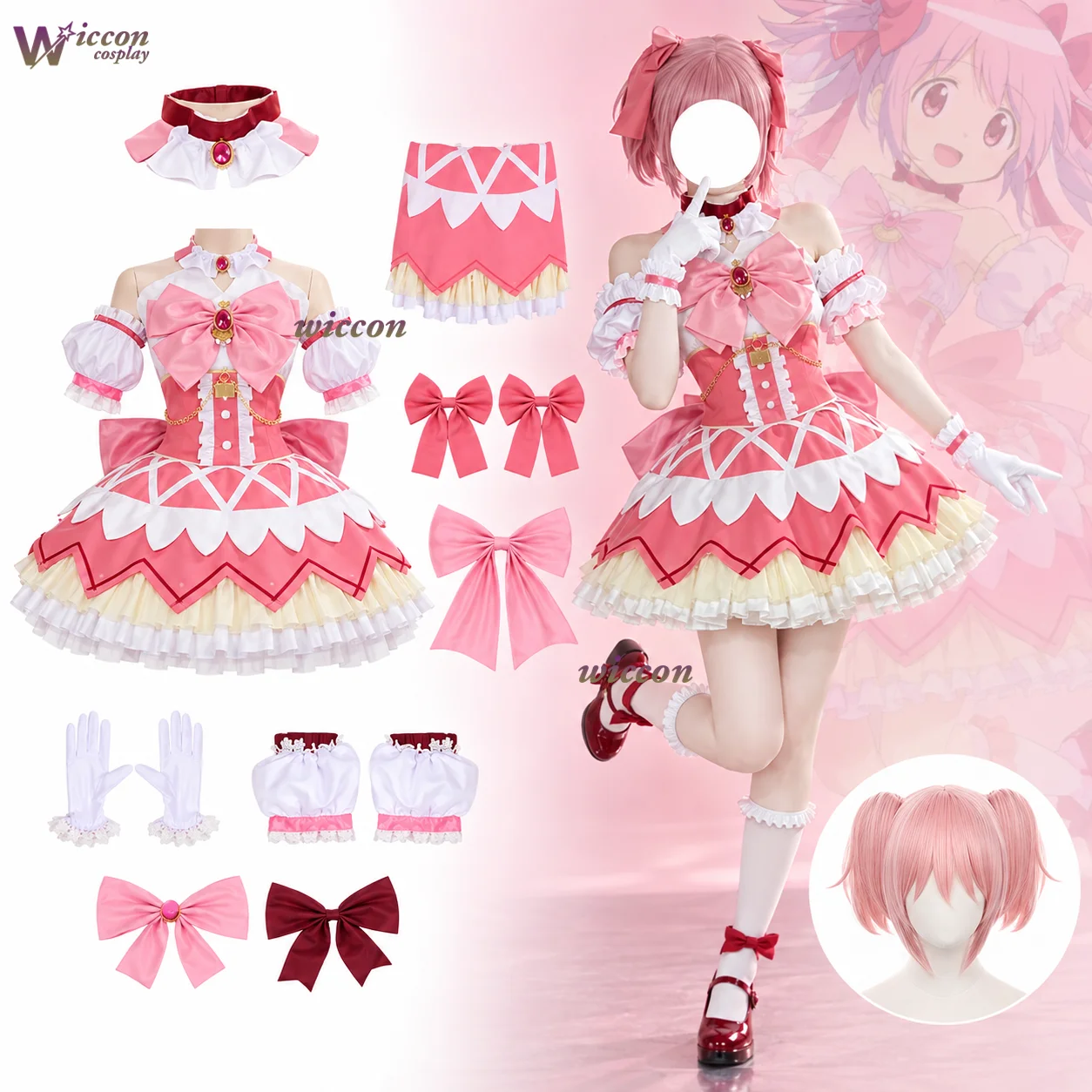 Cos Room Anime Puella Magi Madoka Magica Kaname Madoka Cosplay Dress Combat Suit Wig Hairpins Bow Walpurgisnacht Rising Anime