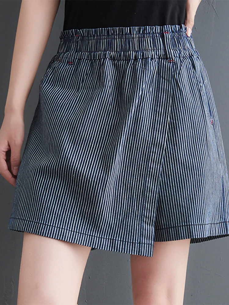 

Джинсовые лыжи с завышенной талией, летние лоскутные повседневные полосатые свободные брюки, универсальные широкие брюки, джинсы с высокой талией