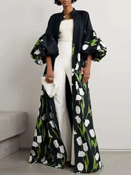 UOOZEE 2025 Latest Style Floral Printed Stand Collar Trench Coats Spring Summer Lantern Sleeves Elegant Party Dresses