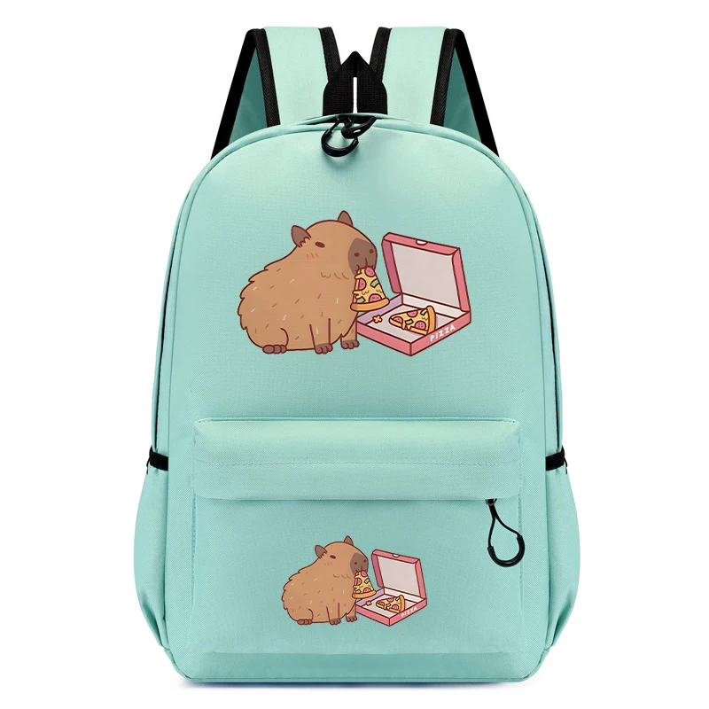 Primary School Bag Boys Girls Ultra-lightweight Backpacks Children\'s Backpack Cute Capybara Eating Pizza Canvas Kids Schoolbags