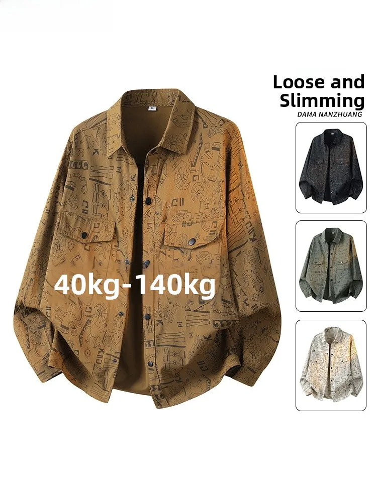 

Loose Fit Long Sleeve Men's Shirt Summer Fashion Brand Printed Oversized Jacket Turn-down Collar Casual Urban Style Polyester...