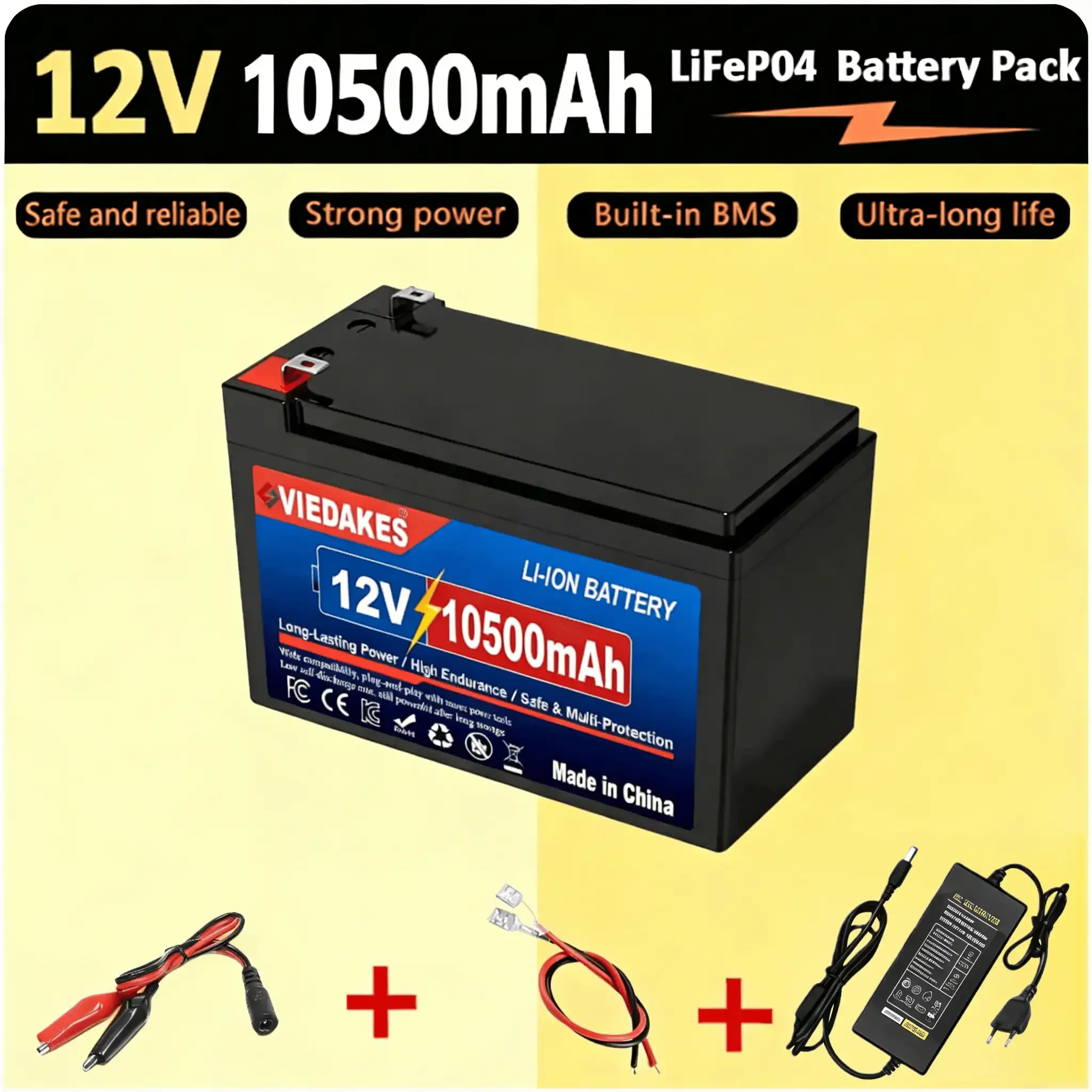 

Lithium 12V 10.5Ah LiFePO4 Battery 4000+ Deep Cycles Rechargeable Battery for Power Wheels, Lighting, Solar, Small UPS⚡️