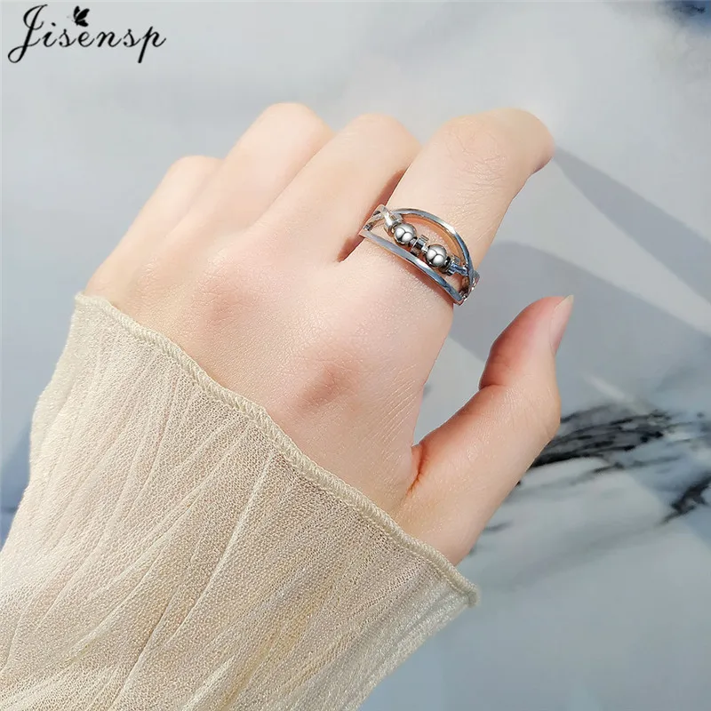 Simple Metal Beads Fidget Rotating Rings for Women Men Rotate Freely Anti Stress Anxiety Ring Spiral Round Ball Rotate Jewlery image 4