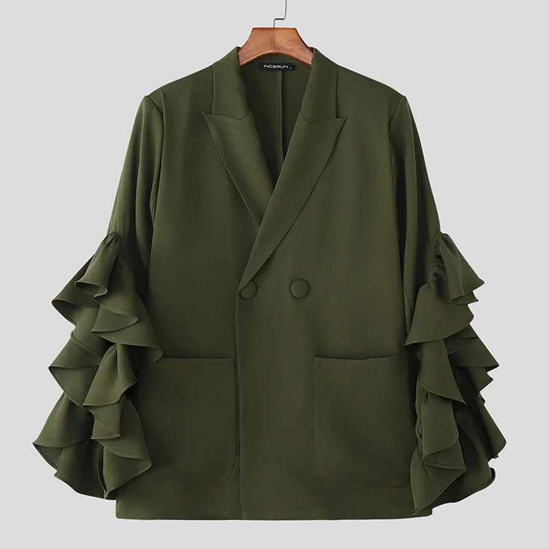 INCERUN الرجال السترة بلون التلبيب كشكش كم بدلة رجالية غير رسمية الشارع الشهير فضفاض 2025 شخصية أنيقة موضة رقيقة معاطف #4