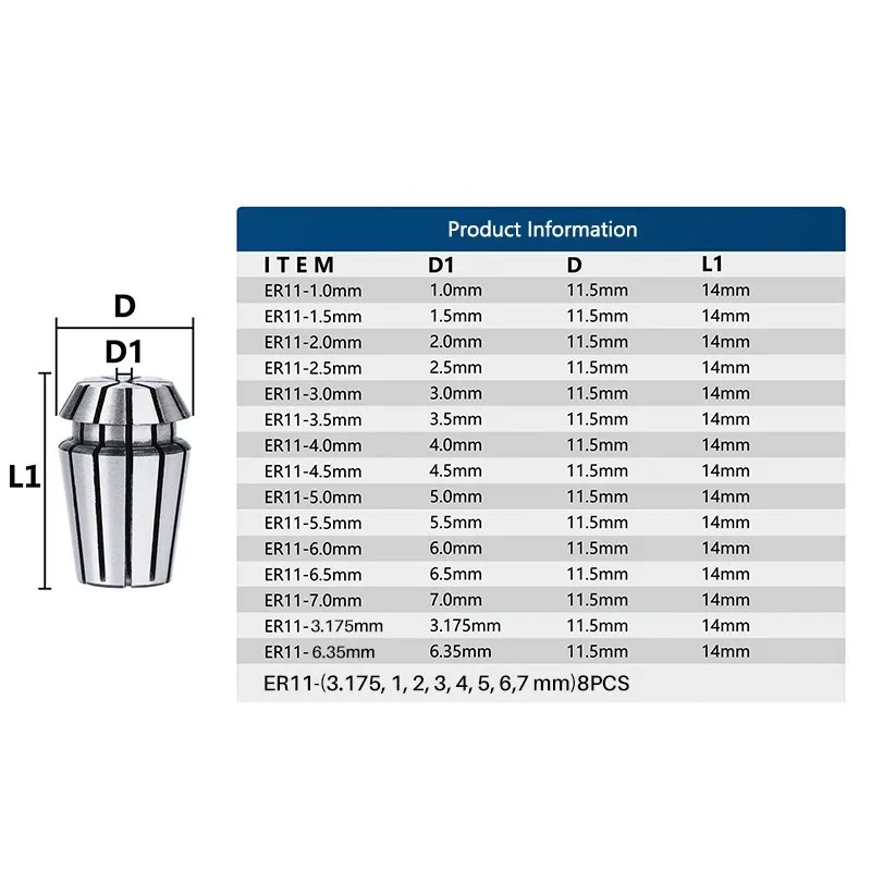 XCAN – pince de serrage ER11 1-7mm, 1/4 1/8 AA 0.008mm, haute précision, pour porte-outil de serrage de fraise CNC