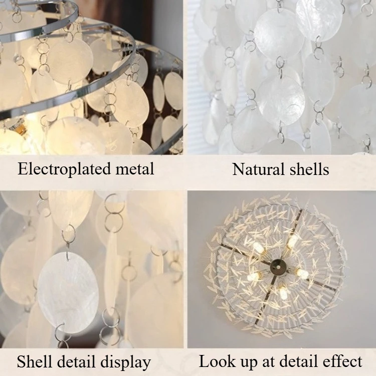 Modern Shell Ceiling  Chandeliers Elegant Chrome Metal LED Pendant Lights for Living Dining Room Home Restaurant Decor