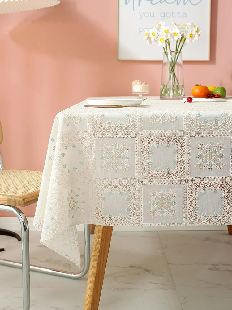 

Tablecloth waterproof, anti-scalding and oil-proof, leave-in lace PVC dining table cloth Nordic coffee table table mat, desk