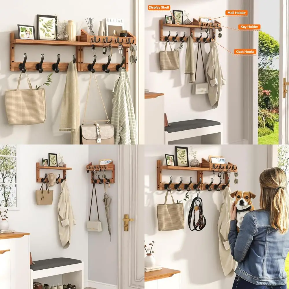 

Компактная настенная вешалка для одежды на 29 предметов с 11 крючками, многофункциональный органайзер для прихожей для ключей, почты и многого другого