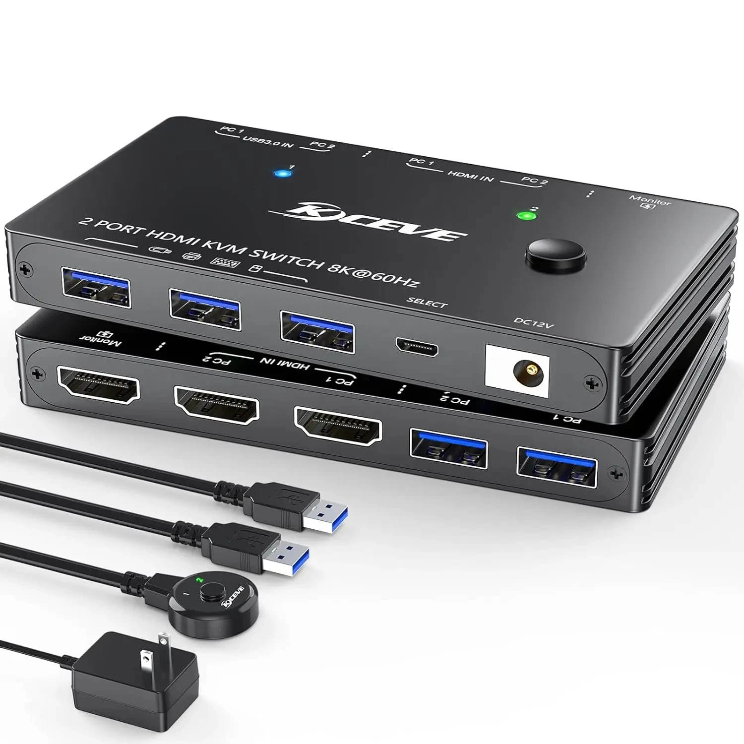 

2024 NEW KCEVE USB 3.0 KVM Switch 8K@60Hz 4K@120Hz with 3 USB3.0 Switcher for 2 Computers Sharing 1 Monitor Keyboard Mouse
