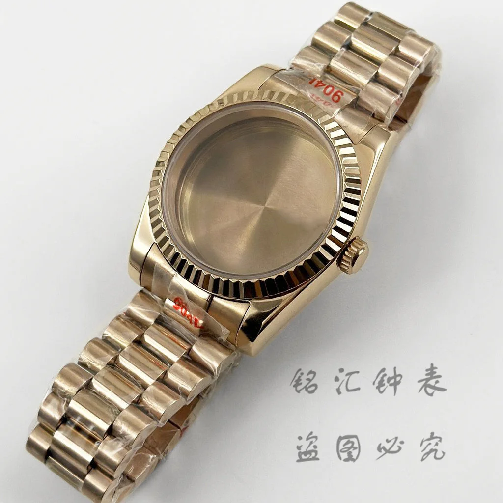 LIYAN Geriffeltes, gebogenes 36 mm/40 mm hochwertiges, wasserdichtes Präsidentenarmband, Saphir-Uhrengehäuse für NH34 NH35 NH36 ETA2824 Uhrwerk 8