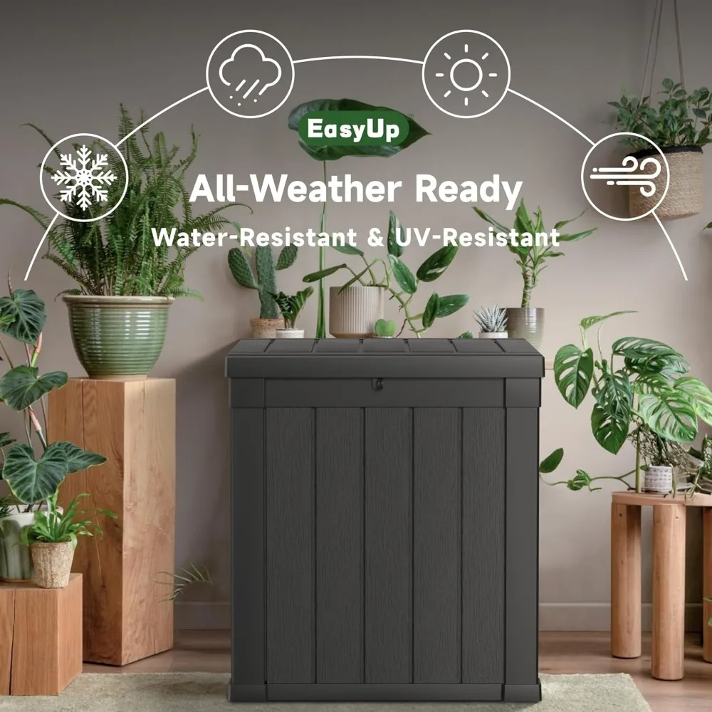 Caixa de deck de resina à prova d'água, resistente a UV, armazenamento externo de 50 galões para pátio, jardim e piscina, estabilidade reforçada